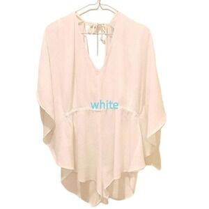 Phanuel White Romper Cover Up Tie Back V Neck Flowy Resort Wear